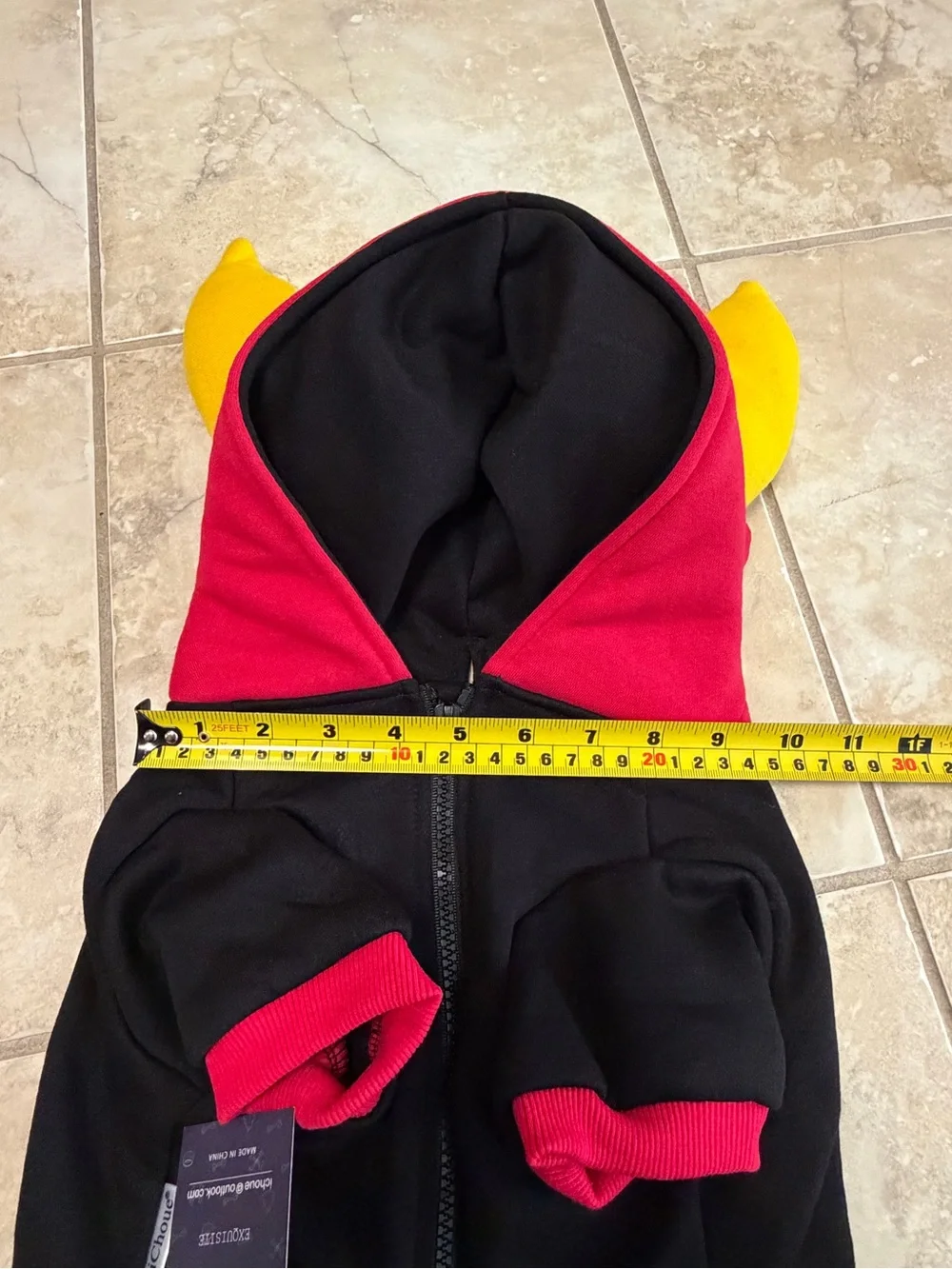 ICHOUe Dog Devil Costume Size L Black Red Hooded Bull Horns Pet Halloween Outfit